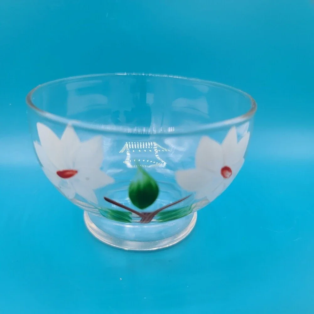 Hand Painted Clear Glass Sauce Floral Bowls Set Of 4